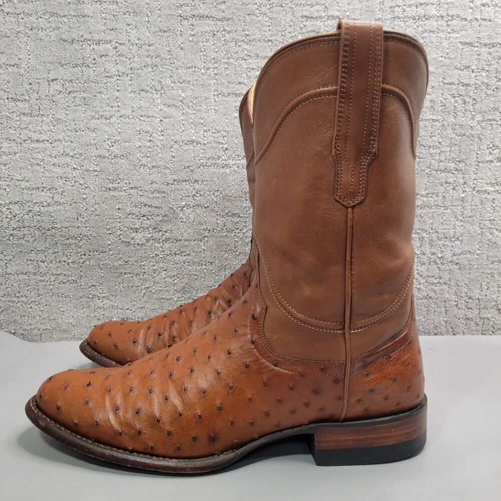 Tecovas The Earl Men's Size US 11.5D Pecan Ostrich Leather Pull-On Cowboy Boots.